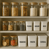 Organised pantry shelves with jars and containers for efficient storage solutions.