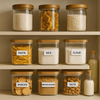 Clear jars with wooden lids used for pantry storage and home organisation.