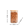 Square bamboo glass storage jar filled with almonds, ideal for pantry organization.