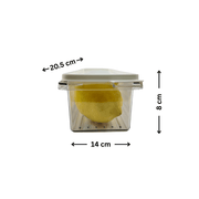 Rectangular container from 10-Piece Fridge & Freezer Storage Set, perfect for kitchen organisation, holding a lemon inside.