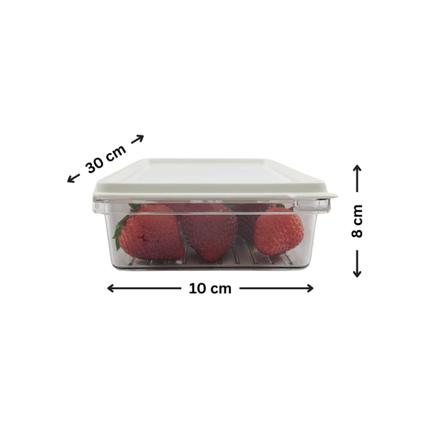 Transparent container with strawberries for kitchen organisation, part of 10-Piece Fridge & Freezer Storage Set – The Ultimate Organisation Solution.