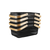 Large black storage basket with wooden handle, ideal for kitchen or pantry organization.