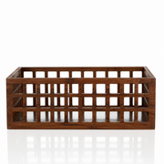 Large perforated storage basket showing openwork timber sides