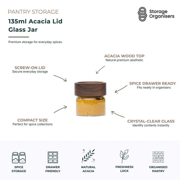 Acacia Screw On Spice Glass Jar - 135ml