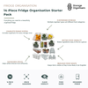14-piece fridge organisation starter pack featuring a complete set of clear refrigerator storage containers designed to maximise space, improve food visibility and keep ingredients neatly organised. The set includes multiple organiser styles for produce, snacks, eggs, drinks, condiments and everyday fridge essentials, allowing customised storage across different refrigerator zones. Clear containers make contents easy to identify at a glance, helping reduce food waste and streamline meal preparation. Ideal f