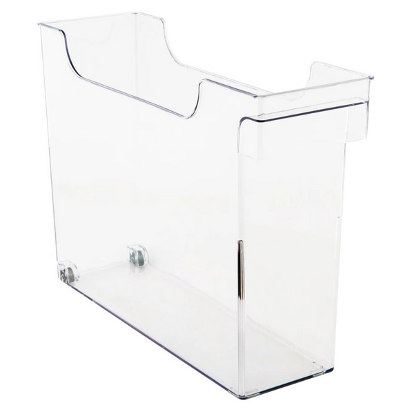 Narrow clear pull-out organiser for kitchen storage, pantry organisation, and bathroom decluttering. Ideal space-saving home storage solution.
