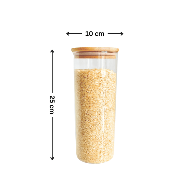 1750ml glass storage jar with bamboo lid, perfect for pantry and kitchen organization. Ideal home and kitchen storage solution.