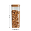 Square Bamboo Glass Pantry Jar Set – 5 Stackable Sizes with bamboo lid for kitchen organisation, filled with chickpeas