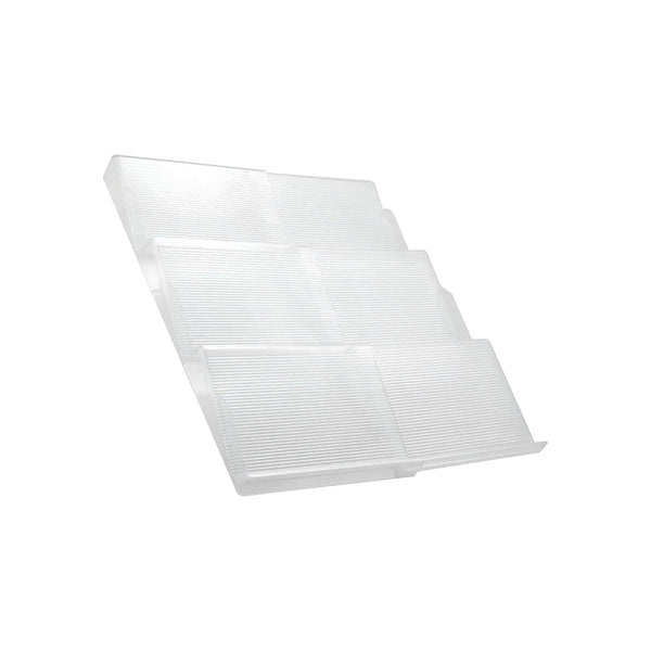 Clear expandable in-drawer spice rack for efficient kitchen storage and organization.