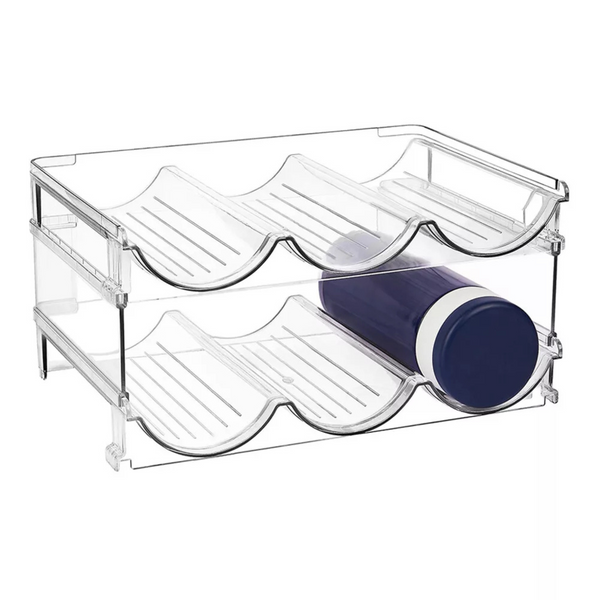 Clear stackable bottle organiser for home, ideal for kitchen and pantry storage, enhances organisation and saves space