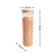 Bamboo Glass Jars Large Pantry Container Set – 24 Pack shown with one jar, ideal for pantry organisation, holding dried chickpeas.