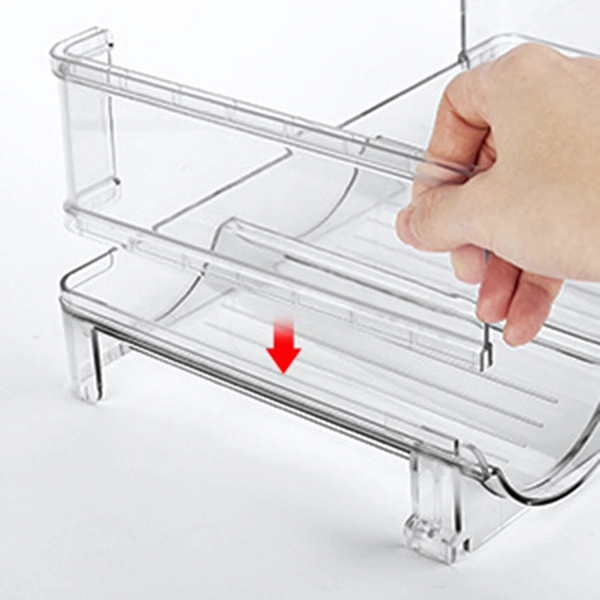 Clear stackable bottle organiser for home organisation, kitchen storage, and space-saving solutions in the pantry, fridge, or bathroom.