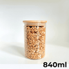 Round Bamboo Pantry Glass Jar Set – 5 Stackable Sizes, ideal for kitchen storage organisers, featuring 840ml size filled with oats.