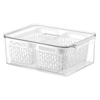 Fridge Storage Container with Double Basket, ideal for kitchen organisation, perfect for efficient pantry or fridge storage.
