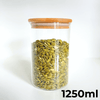 Round 1250ml pantry glass jar with bamboo lid, perfect storage organiser for kitchen.