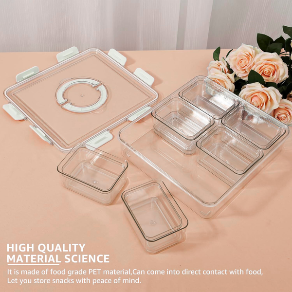 Snack Organiser & Fridge Storage Set – 7-Piece with Handle, ideal for kitchen or pantry use, featuring glass jars for snacks.