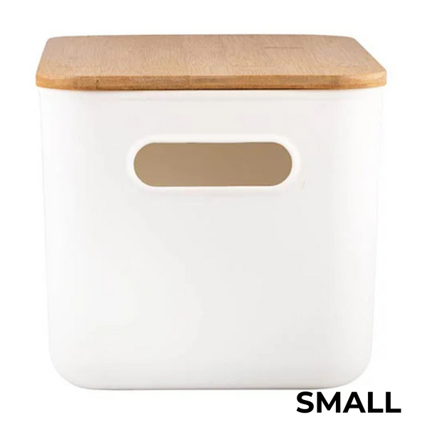 Plastic & Bamboo Storage Containers – Multi-Purpose Organisers, ideal for kitchen pantry or drawer organisation.