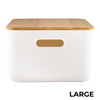 Large plastic and bamboo storage container, ideal for kitchen organisation. Use for pantry or under sink storage solutions.