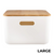 Large plastic and bamboo storage container, ideal for kitchen organisation. Use for pantry or under sink storage solutions.