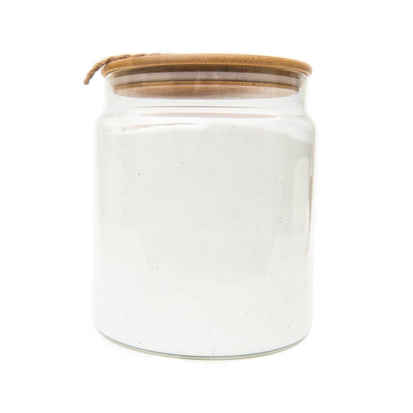 Bamboo and glass storage jar for home organisation, perfect for kitchen or bathroom storage solutions, lid for airtight protection.