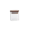 Square acacia spice jar with glass body and wooden lid, ideal for kitchen pantry storage and home organisation. Stylish space-saving solution.