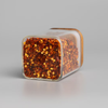 Square acacia spice jar with red chili flakes, perfect for kitchen storage and home organisation; stylish glass container with bamboo lid.