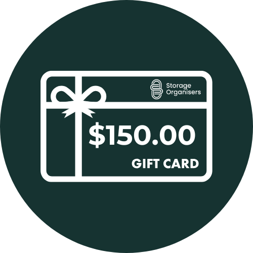 $150 Storage Organisers gift card for pantry jars, fridge containers, and laundry tubs.