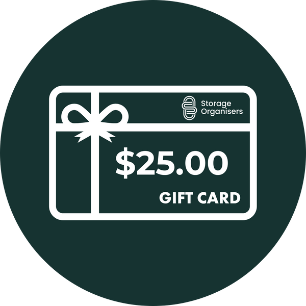 $25 Storage Organisers gift card for pantry jars, fridge containers, kitchen baskets.