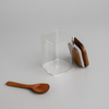 Square acacia spice jar with lid and wooden spoon, ideal for kitchen storage and home organization, stylish space-saving solution