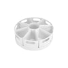 White 10-piece rotating desk organiser for efficient storage in kitchen or office.