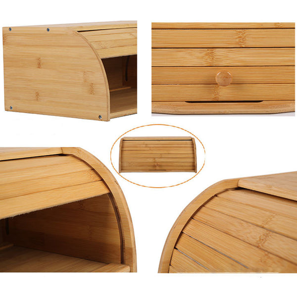 Bamboo Rolltop Bread Box Bin 40cm showcasing natural finish, ideal for kitchen organisation and effective pantry storage solutions.