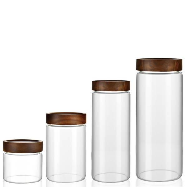 Acacia Screw On Glass Jar β 4 Sizes for pantry storage, bamboo jars, fridge tubs, laundry storage, bathroom organisers, home organisation