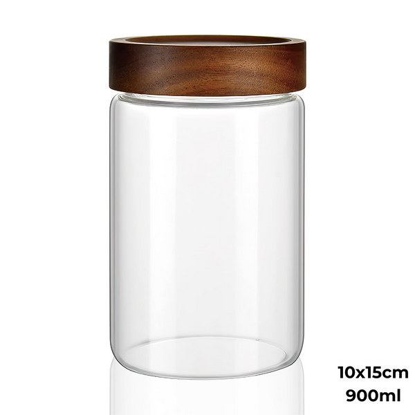 Acacia Screw On Glass Jar β 4 Sizes for pantry or bathroom organisers, bamboo storage, home organisation, 10x15cm 900ml