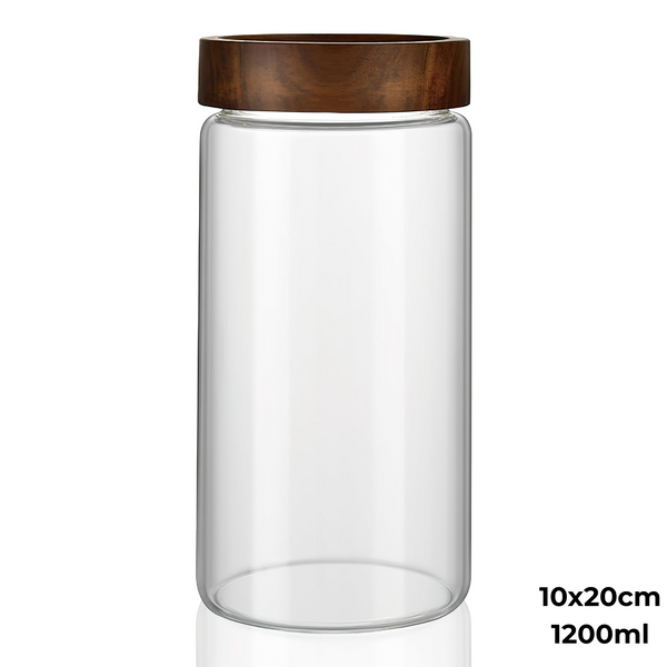 Acacia Screw On Glass Jar β 4 Sizes for pantry storage, bamboo jars, laundry or bathroom organisers, 1200ml capacity