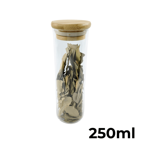 250ml round glass spice jar with bamboo lid for pantry storage