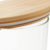 Close-up of a Large Glass Storage Jar with Bamboo Lid 1.6L, ideal for kitchen or pantry organisation. Perfect for storing dry goods.