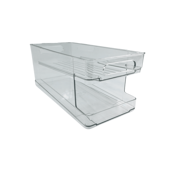 Transparent spin and store drink can organiser for fridge or pantry storage