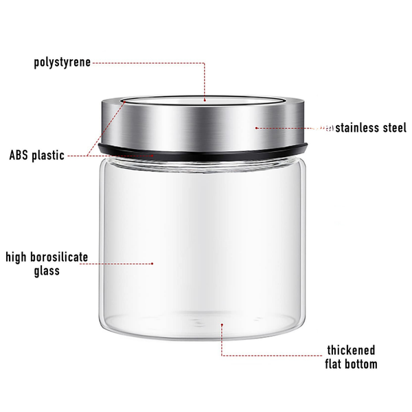 Glass Storage Jar – 400ml with Clear Stainless Lid, perfect for kitchen organisation, featuring durable high borosilicate glass and stainless steel.