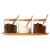 Round Bamboo Trio Glass Jar Set for kitchen storage and organisation, featuring glass jars with bamboo lids, ideal for pantry and stylish home storage.