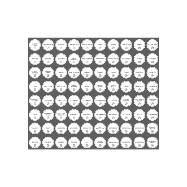 Complete Pantry Sticker Set – 156 Round Labels for kitchen storage organisers and pantry organisation.