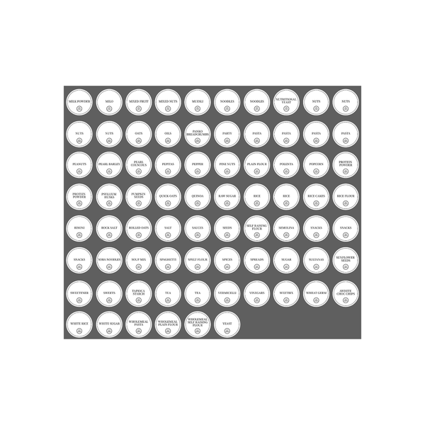 Complete Pantry Sticker Set – 156 Round Labels for efficient kitchen and pantry organisation. Ideal for storage organisers and glass jars.