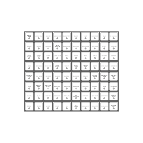 Square pantry sticker set, 156 labels for kitchen baskets, pantry jars, and storage organisers.