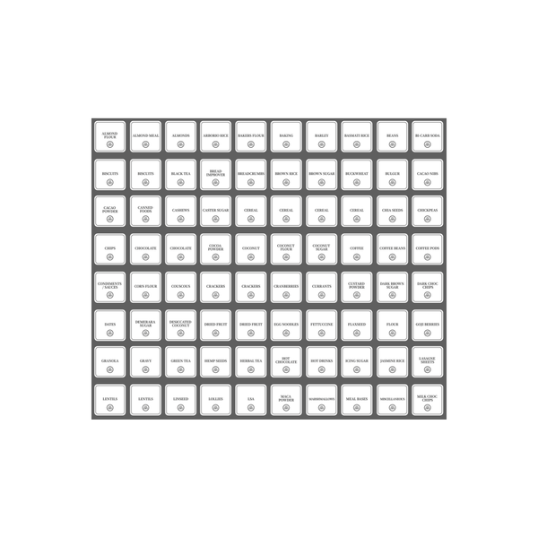 Complete Pantry Sticker Set – 156 Square Stickers for kitchen and pantry organisation, perfect for streamlined storage solutions.