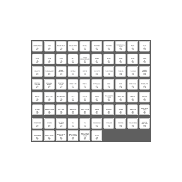 Square pantry sticker set with 156 labels for kitchen jars and containers, ideal storage organiser.