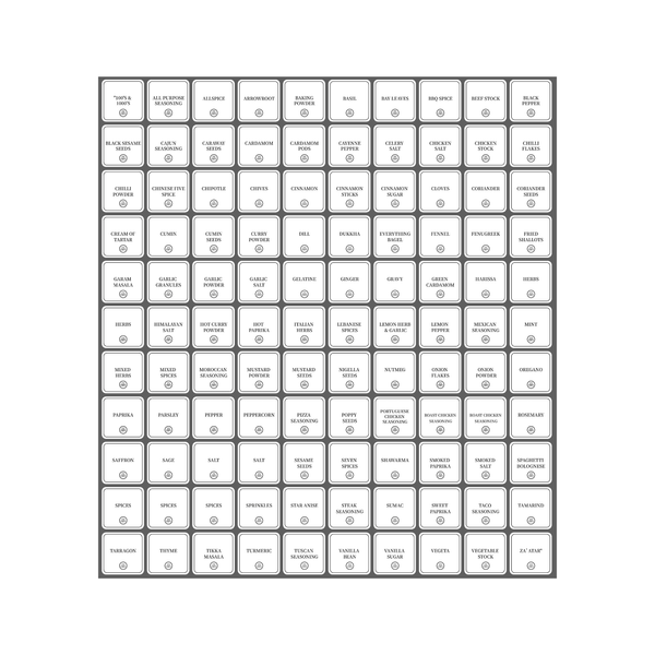 Square herb and spice labels for pantry jars and kitchen baskets, pack of 110.