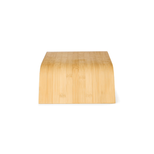 Bamboo monitor stand for ergonomic workspace organization, ideal for space-saving and storage.