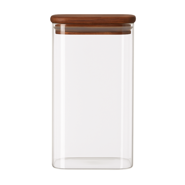 Square Acacia Lid Glass Jars – 5 Sizes for pantry storage, bamboo jars for home organisation
