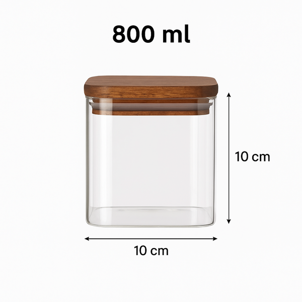 Square Acacia Lid Glass Jars – 5 Sizes for storage organisers pantry storage