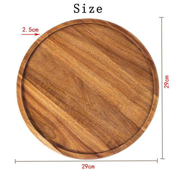 Acacia Wood Round Serving Tray for versatile kitchen organisation, ideal for displaying items in pantry or on dining table.