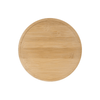 Bamboo storage turntable for organizing pantry jars and kitchen baskets; space-saving solution.